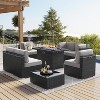LayinSun 8 Piece Patio Furniture Set with 44" Propane Gas Fire Pit Table, Outdoor Sectional Conversation Set Wicker Rattan Sofa Set - 2 of 4
