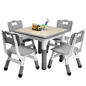 Kids Table and Chairs Set, Height Adjustable Desk with 4 Seats for Ages 2-10,Arts & Crafts Table,Graffiti Desktop, Non-Slip Legs - 1 of 4