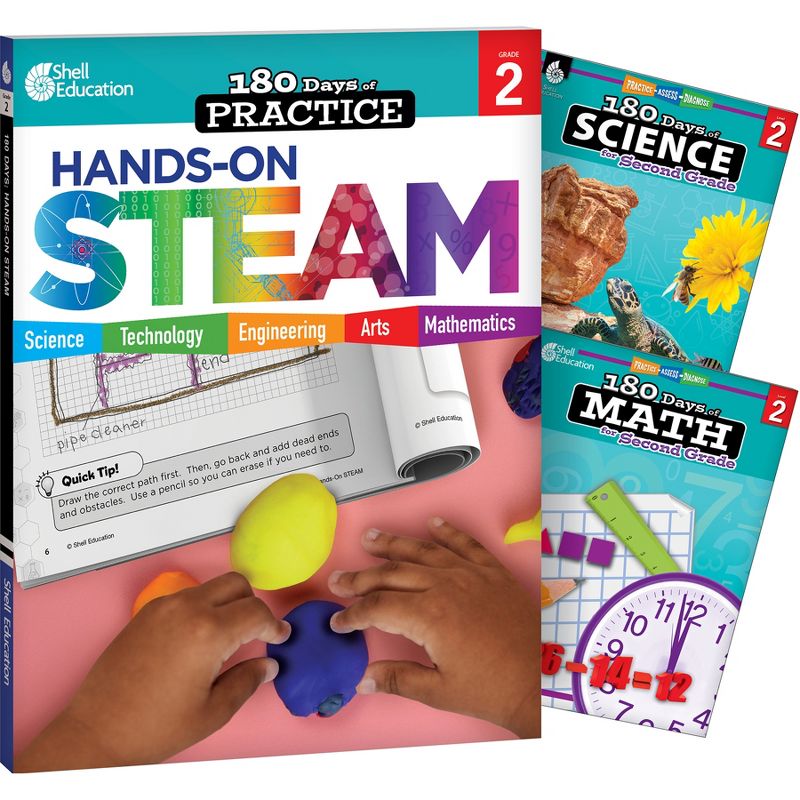 Shell Education 180 Days STEAM, Science, & Math Grade 2: 3-Book Set, 1 of 4