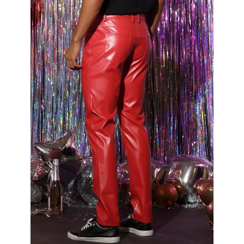Lars Amadeus Men's Slim Fit Solid Color Nightclub Disco Faux Leather Pants, 3 of 6