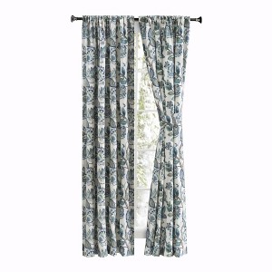 Ellis Curtain Wynette Lined 3" Rod Pocket Curtain Panel Pair with Tiebacks Blue - 1 of 4