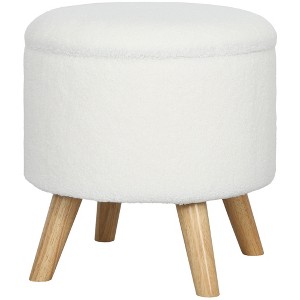 Round Ottoman Stool with Storage, Linen Upholstered Foot Stool with Padded Seat, Hidden Space and Wood Legs - 1 of 4