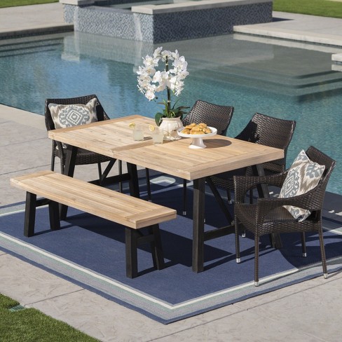 Verwaand woonadres Jachtluipaard Hensley 6pc Acacia & Wicker Dining Set - Gray/brown - Christopher Knight  Home : Target