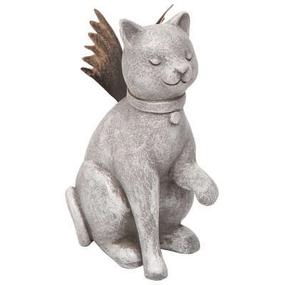 Transpac Resin 5 in. Gray Spring Prayer Cat with Metal Wings Figurine