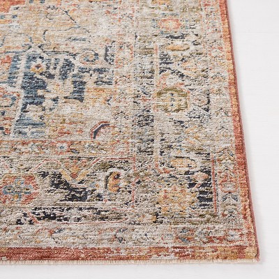 Hand-Knotted Blue and Rust Synthetic Runner Rug