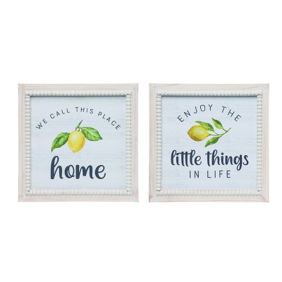 Transpac MDF Beaded Lemon Wall Decor Set of 2 Spring Home Decorations