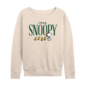 Women's - Peanuts - 1950's Camper Snoopy Lightweight French Terry Wide Neck Long Sleeve Shirt - 1 of 4
