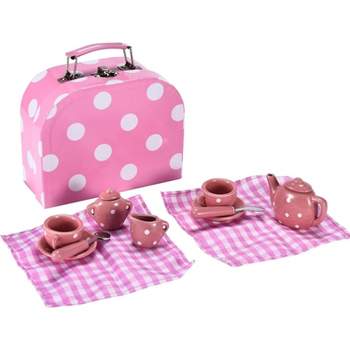 Jewelkeeper Pink Porcelain Toy Tea Set for Little Girls