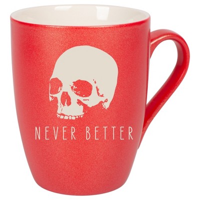 100 North Skull 10 Ounce Crimson Red Metallic Finish, Comfortably Fits Your Hands, New Bone China Coffee Tea Cup Mug, Never Better
