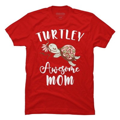 Men's Design By Humans Turtley Awesome Mom Turtle with Flower By animalshop T-Shirt