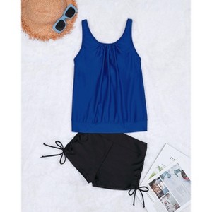 Tankini Bathing Suits for Women Tummy Control Two Piece Blouson Swimsuits Athletic Modest Swimwear with Boyshorts - 1 of 4