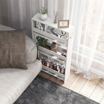 Costway 4-Tier Slim Storage Cart with Open Shelves Rolling Kitchen Cart on Wheels Narrow White