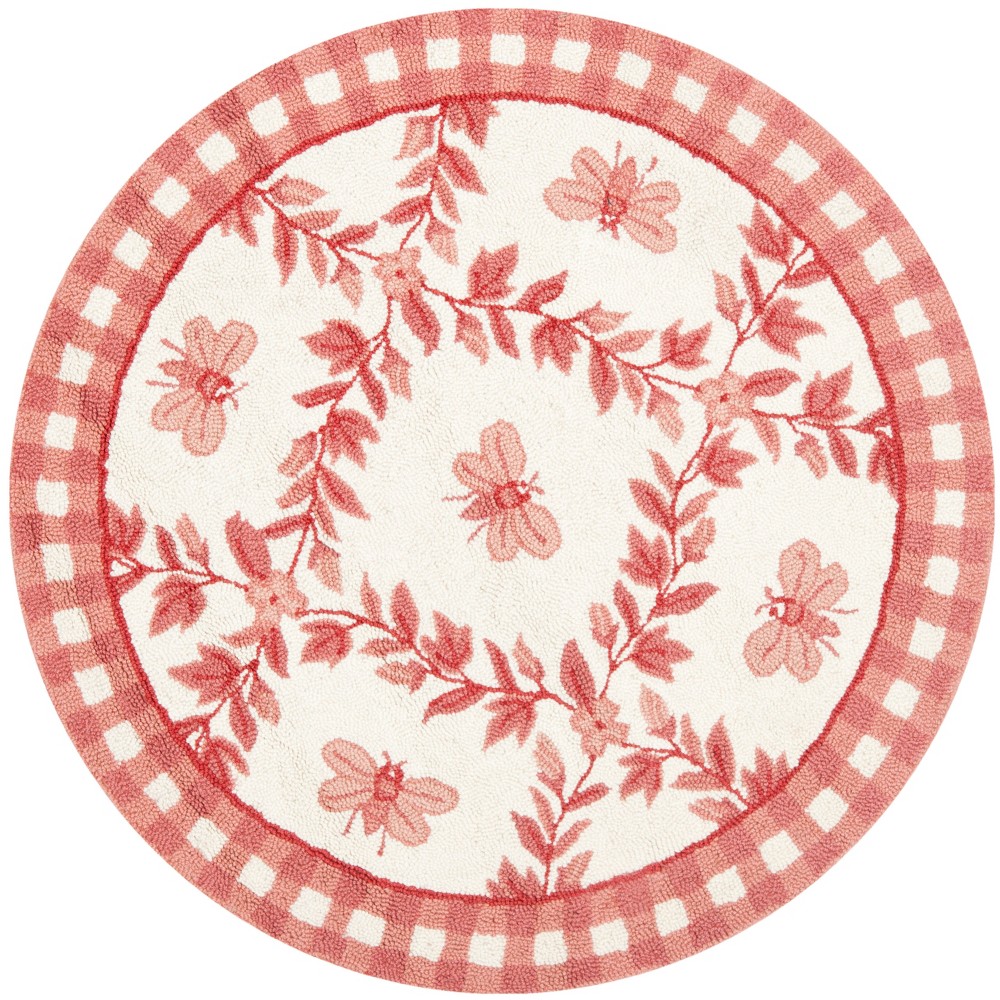 4' Round Bee Hooked Area Rug Ivory/Rose - Safavieh