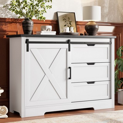 NicBex Modern 3-Drawer Dressers with Sliding Doors Cabinet,Wooden Dresser Dining Sideboard,Chest of Drawers for Bedroom,Hallway