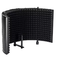 Monoprice Microphone Isolation Shield - Black - Foldable with 3/8in Mic Threaded Mount, High Density Absorbing Foam Front and Vented Metal Back Plate