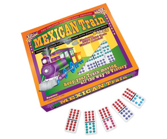 Puremco Mexican Train Double 12 Color Dot Dominoes - Professional Size Game
