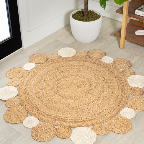 Tessel Bordered Beige Braided Jute Round Rugbohemian Home 