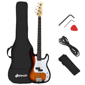 Costway Full Size Electric Bass Guitar 4 String with Strap Guitar Bag Amp Cord Yellow - 1 of 4