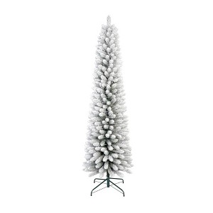 Garvee Flocked Artificial Tree, Prelit Snowy Tree with 8 Modes, Foldable Stand, Foot Pedal, Holiday Home Decoration, White Flock - 1 of 4