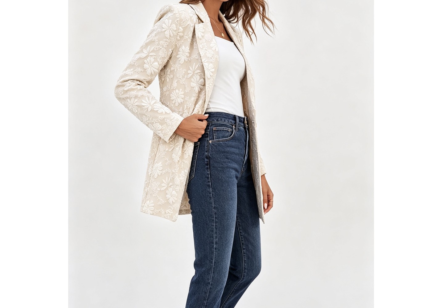 Женская куртка YesFashion Floral Embroidery Open Blazer Lapel Collar Single Button Long Sleeve Relaxed Casual Outerwear Jacket, khaki, цвет: С принтом — фото 2