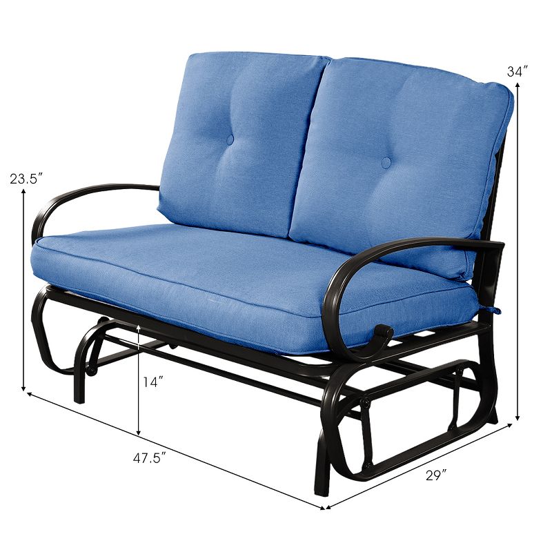 Costway Glider Outdoor Patio Rocking Bench Loveseat Cushioned Seat Steel Frame Blue, 2 of 11