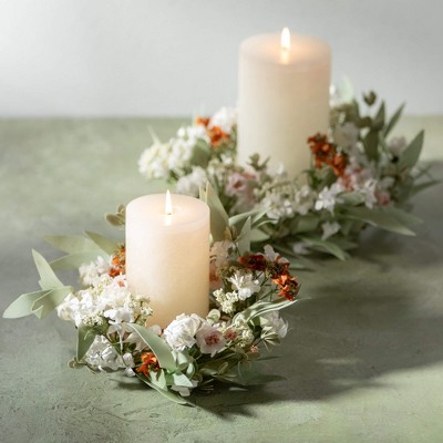 16.5" White and Green Artificial Eucalyptus Floral Wreath