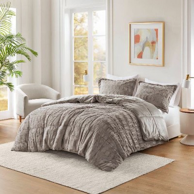 Sapphtopaz Print Long Faux Fur Twin/Twin XL Comforter Mini Set, Brushed Fur/Mink Reverse, 2-Piece Sheets Bedding Set with Sham