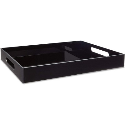 Okuna Outpost Black Acrylic Plastic Serving Tray with Handle for Ottoman, Coffee Table & Countertop, 16 x 12"