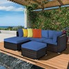 Costway 5PCS Patio Rattan Furniture Set Sectional Conversation Set Ottoman Table Navy - 2 of 4