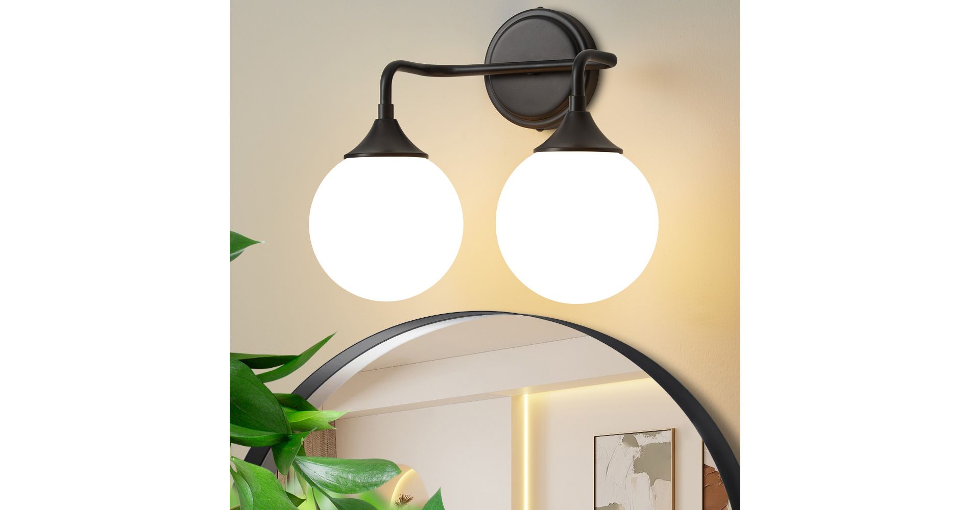 POWLIG Dimmable Vanity Light – Modern Bathroom Fixture with 5.9" Opal Glass Globes