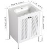 Single Sink Vanity with 2 Doors Freestanding Compact Silent Design Stainless Steel Bathroom Storage Cabinet, White - 2 of 4