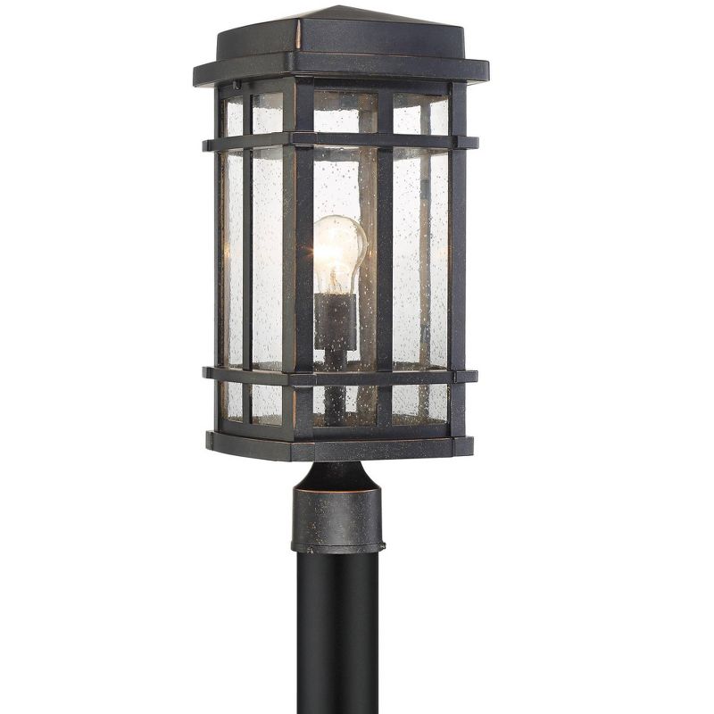 John Timberland Mission Outdoor Post Light Fixture Oil Rubbed Bronze 19 1/4" Clear Seedy Glass for Exterior Garden Yard Walkway, 1 of 6
