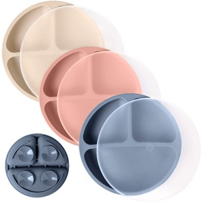 WeeSprout Suction Plates for Babies & Toddlers | 100% Silicone | Plates Stay Put with Suction Feature | Divided Design | 3 Pack