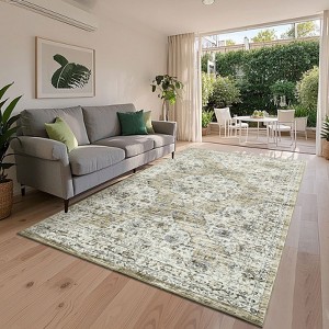 Washable Vintage  Medallion Rug Non Slip Low Pile Rug Soft RetroThrow Floor Cover Foldable Indoor Carpet for Living Room Bedroom Playroom Nursery - 1 of 4