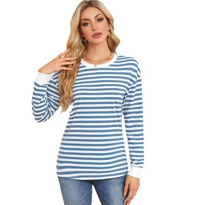 Coolmee Women's Tunic Tops Long Sleeve Striped Shirts Crewneck Tops - 1 of 4