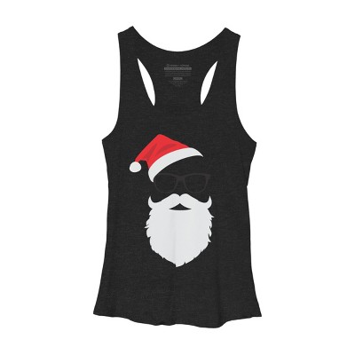 Women's Design By Humans Hipster Santa Face with Hat beard & Glasses Christmas By TronicTees Racerback Tank Top