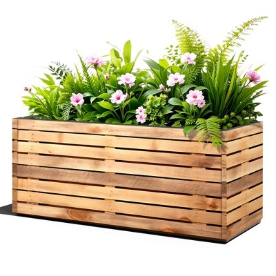 TUYOHW Metal Planter Box, Rectangular Planter Box with Drainage Holes, Large Planters with Removable Shelf for Outdoor Plants, Black