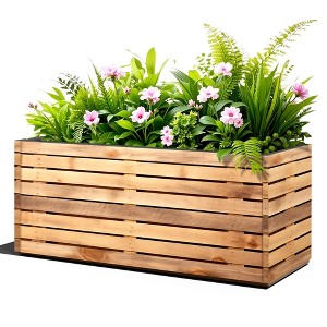 TUYOHW Metal Planter Box, Rectangular Planter Box with Drainage Holes, Large Planters with Removable Shelf for Outdoor Plants, Black - 1 of 4