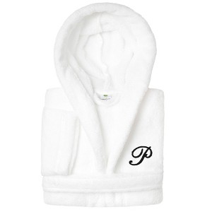 Personalized Linum Kids 100% Polyester SUPER PLUSH Double Brushed Hooded Bathrobe in Black Script Font - 1 of 3
