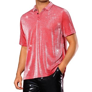 INSPIRE CHIC Men's Short Sleeve Disco Glitter Metallic Polo Shirt - 1 of 4