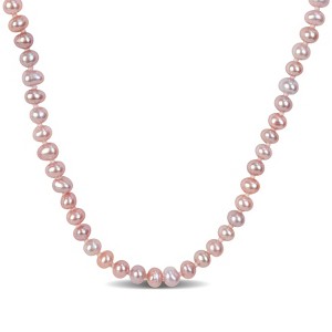 EVERLY JEWELRY | Yellow Plated Sterling Silver 3-4mm Pink Cultured Freshwater Pearl Necklace, 16 inc - 1 of 4