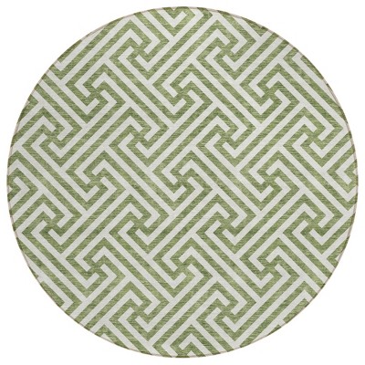 Green And Beige Geometric Washable Indoor Outdoor Area Rug
