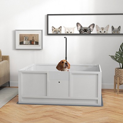 LAOTIES 49" Dog Whelping Box with Retractable Light Stand And Pig Rail,Indoor Puppy Playpen with Pee Pad Base