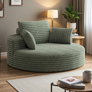 55" Corduroy Chenille Swivel Sleeper Chair with Pillow, No Assembly - 1 of 4