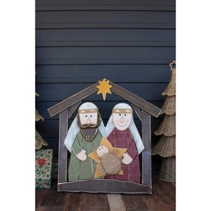 Painted Wood Nativity Scene 31"H Rustic Holiday Display with Easel Back by Kalalou - 1 of 4