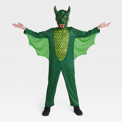 Photo 1 of Small Kids' Blacklight Responsive Emerald Dragon Halloween Costume Jumpsuit with Mask - Hyde & EEK! Boutique