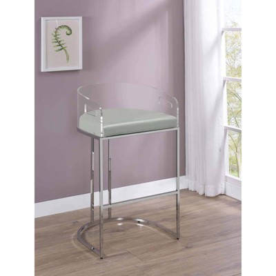 Gray Acrylic and Chrome Bar Stools with Leatherette Cushions