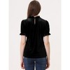 INSPIRE CHIC Women's Short Sleeve Velvet Keyhole Back Ruffle Mock Neck Shirt - 3 of 4