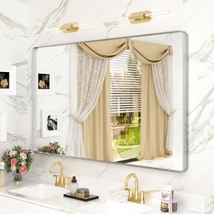Apmir 48 in. W x 30 in. H Rectangular Aluminum Alloy Framed and Tempered Glass Wall Mirror in Brushed Silver - 1 of 4