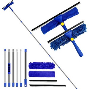 3-in-1 Window Cleaning Kit with 94" Long Extension Pole, Rotatable Bendable Head with 2 Blades and 2 Scrubbers - 1 of 4